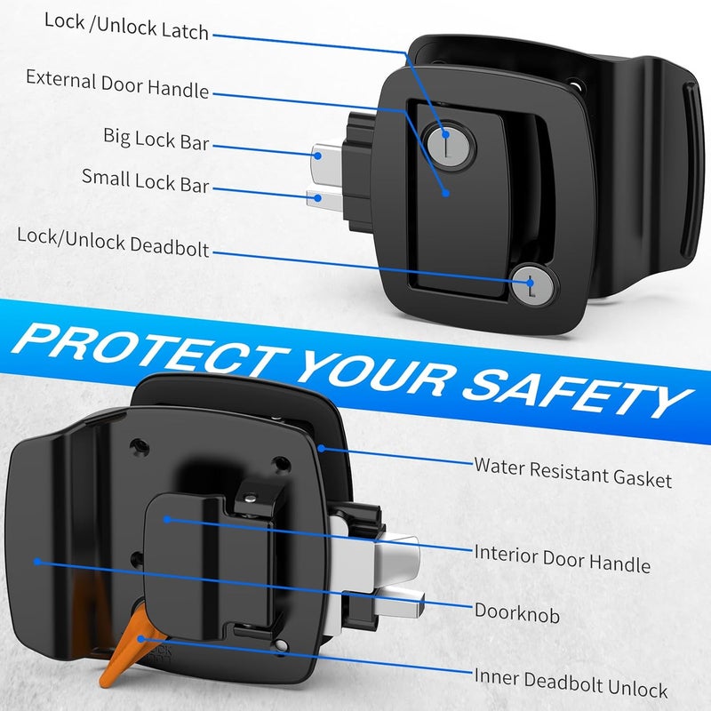 BEBOBLY RV Door Lock Replacement, Aluminum Alloy Upgraded Lighter RV Door Latch with Paddle Deadbolt & 4 Keys, 100% Metal Camper Door Locks, RV Entry Door Lock for Travel Trailers Cargo Hauler, Black - Image 3